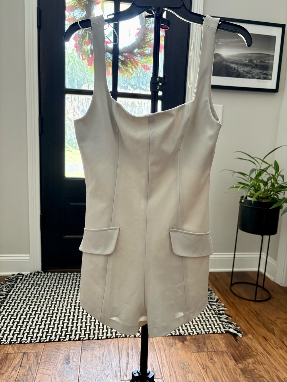 Zara Sleeveless Cream Romper with Front Pockets